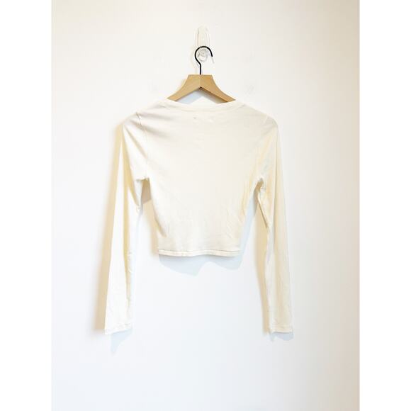 Madewell Fine Ribbed Supercrop Crewneck Long-Sleeve Tee Small Cream White - Picture 4 of 4